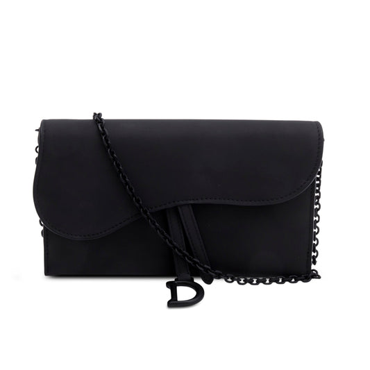 Christian Dior 2022 Black Ultra Matte Calfskin Saddle Chain Wallet Pouch Rovelle Bags