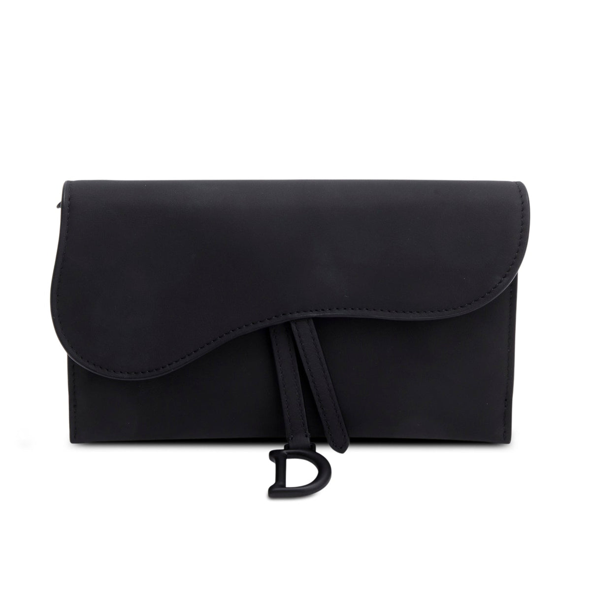 Christian Dior 2022 Black Ultra Matte Calfskin Saddle Chain Wallet Pouch Rovelle Bags