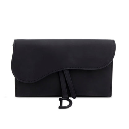 Christian Dior 2022 Black Ultra Matte Calfskin Saddle Chain Wallet Pouch Rovelle Bags