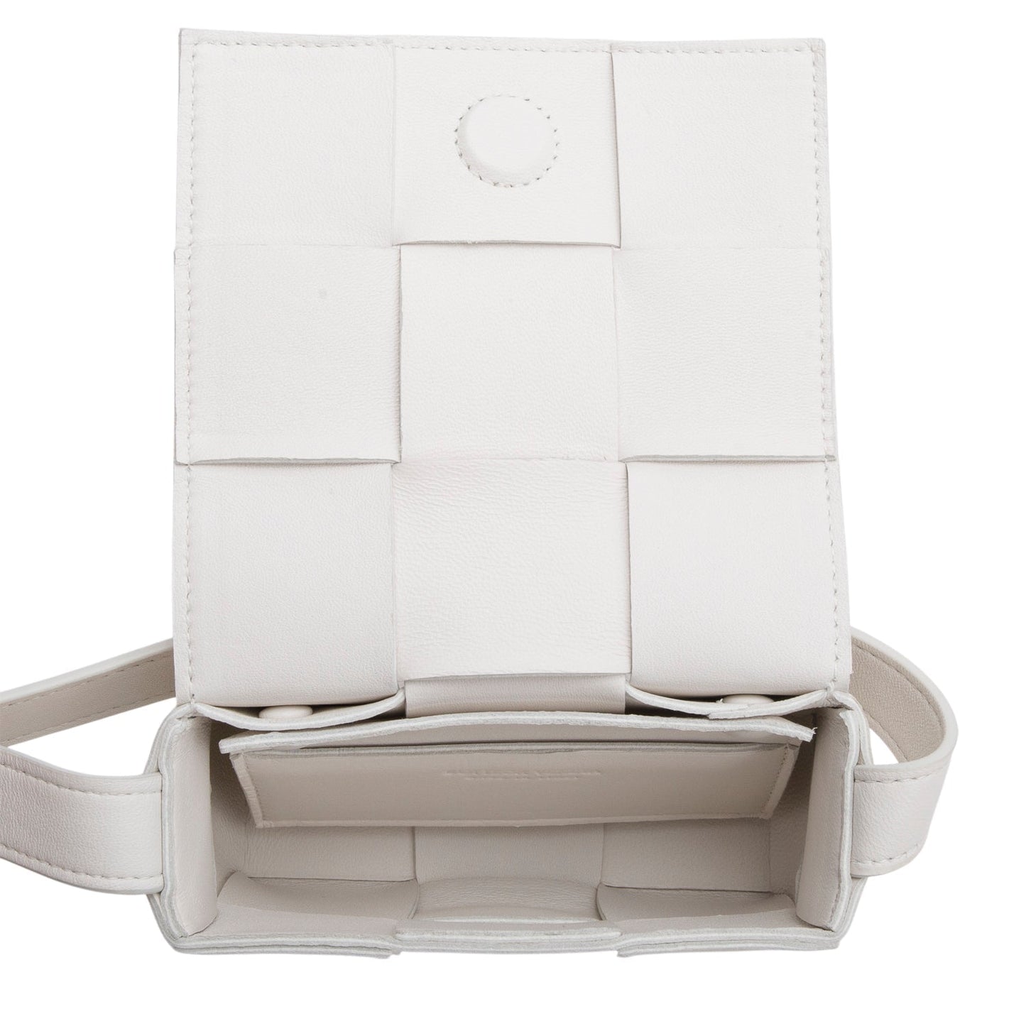 Bottega Veneta White Maxi Intrecciato Leather Extra Mini Cassette Flap Bag