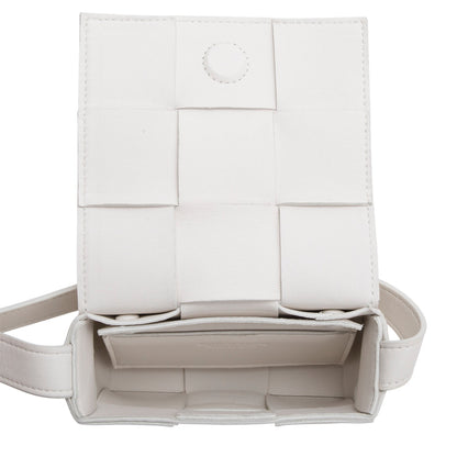 Bottega Veneta White Maxi Intrecciato Leather Extra Mini Cassette Flap Bag