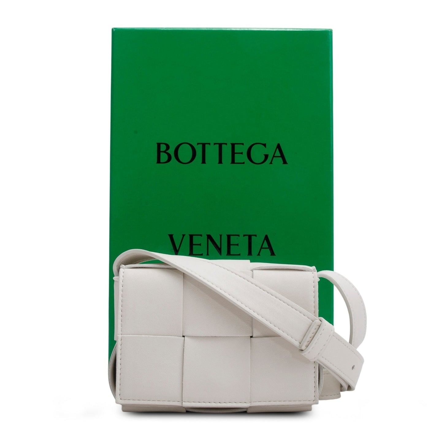 Bottega Veneta White Maxi Intrecciato Leather Extra Mini Cassette Flap Bag