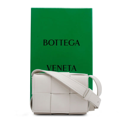 Bottega Veneta White Maxi Intrecciato Leather Extra Mini Cassette Flap Bag
