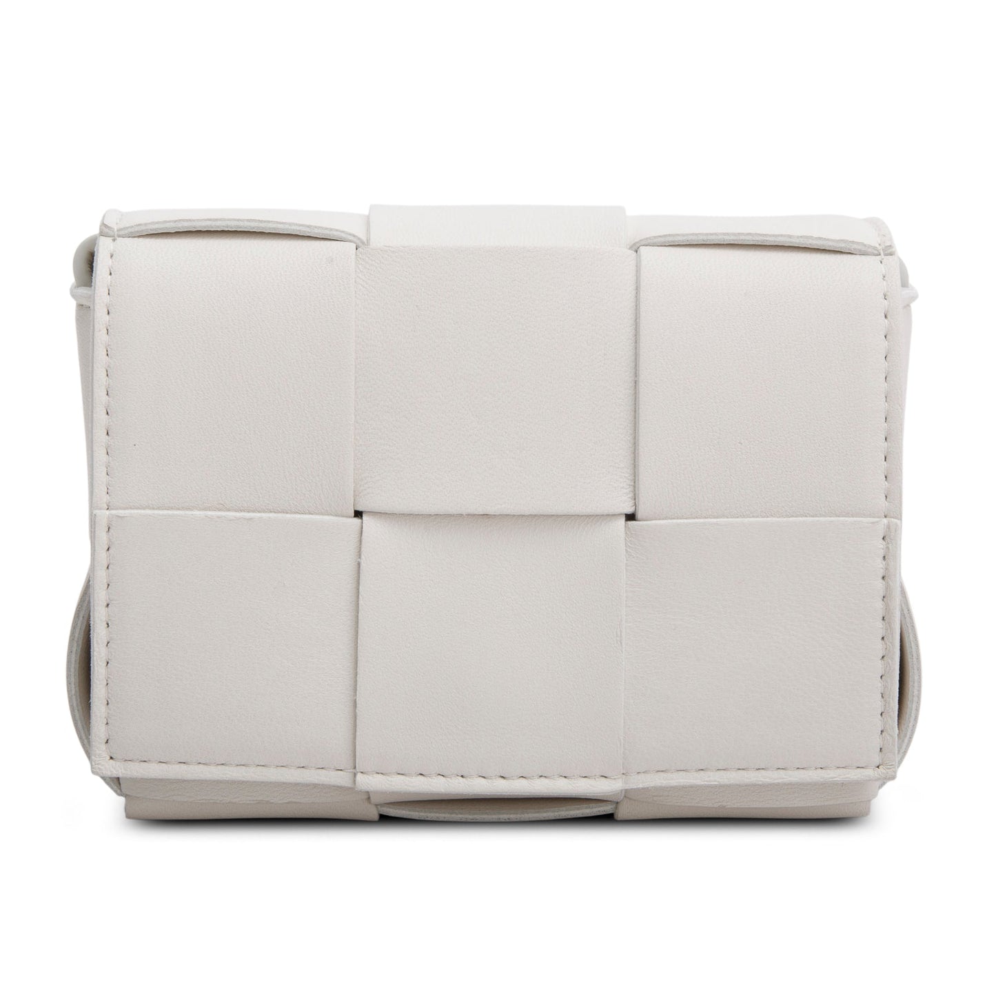 Bottega Veneta White Maxi Intrecciato Leather Extra Mini Cassette Flap Bag