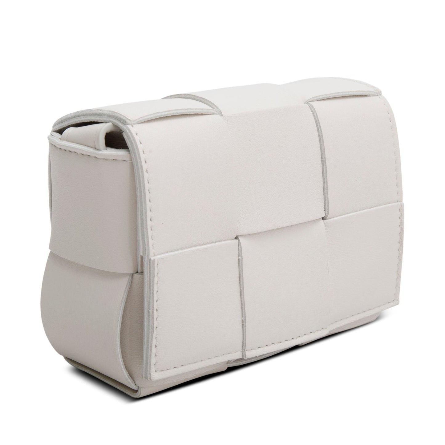 Bottega Veneta White Maxi Intrecciato Leather Extra Mini Cassette Flap Bag