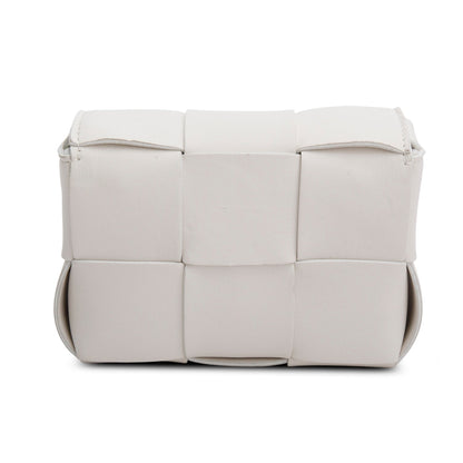Bottega Veneta White Maxi Intrecciato Leather Extra Mini Cassette Flap Bag
