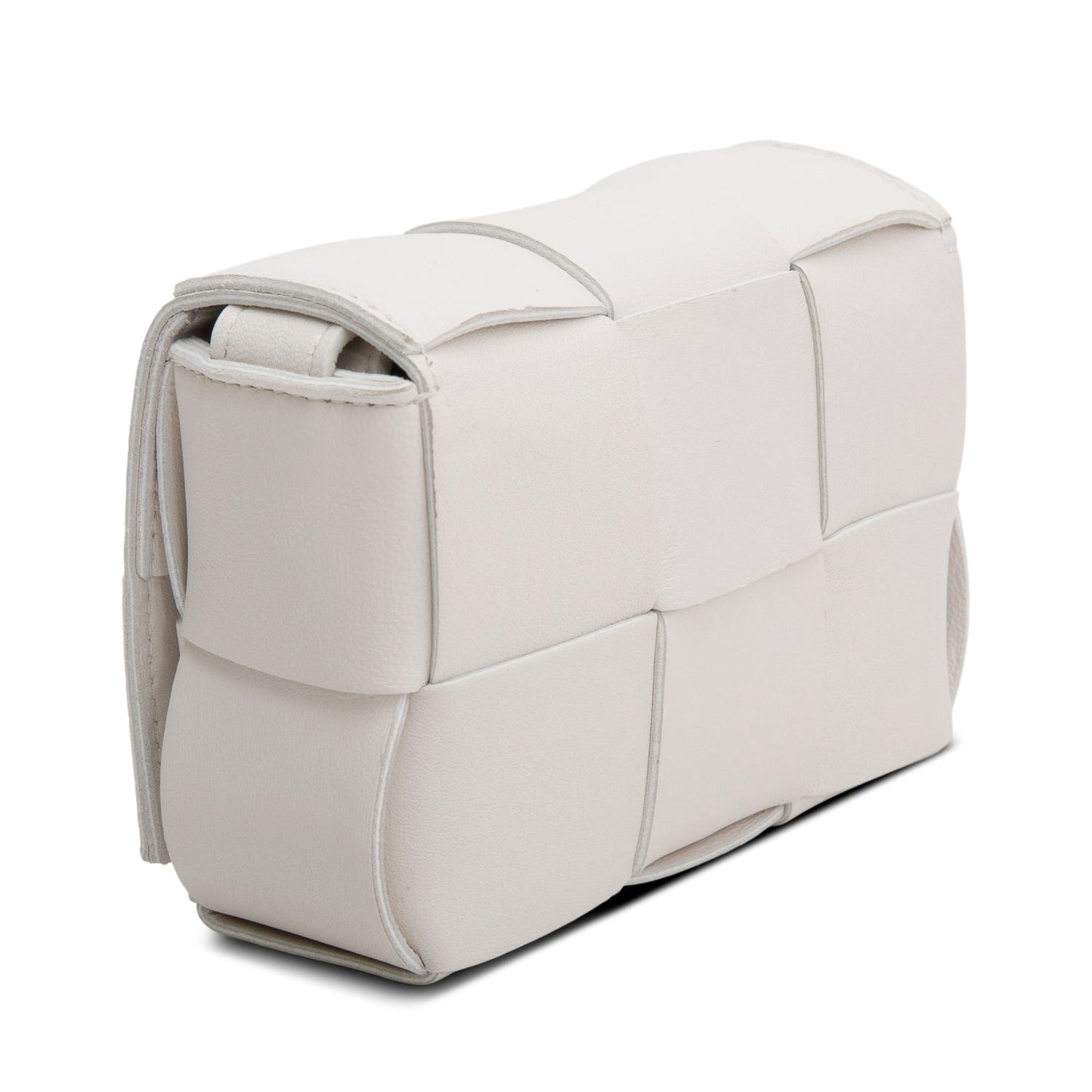 Bottega Veneta White Maxi Intrecciato Leather Extra Mini Cassette Flap Bag