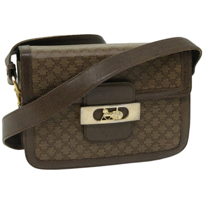 Luxury CELINE Macadam Canvas Shoulder Bag Brown 67180
