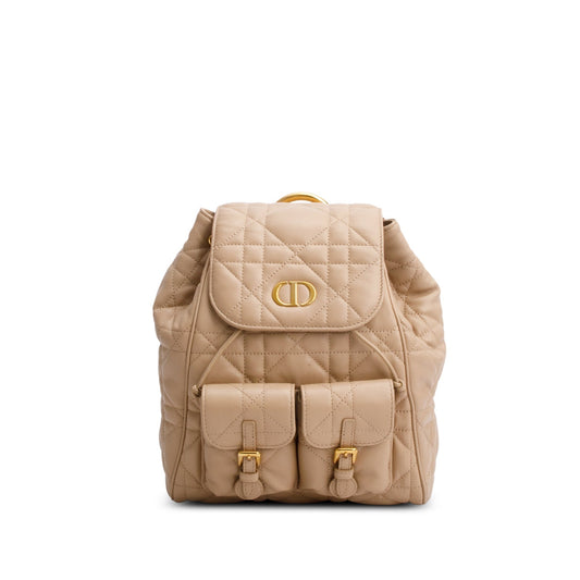 Chrisitan Dior 2024 Beige Lambskin Macrocannage Medium Caro Backpack Rovelle Bags