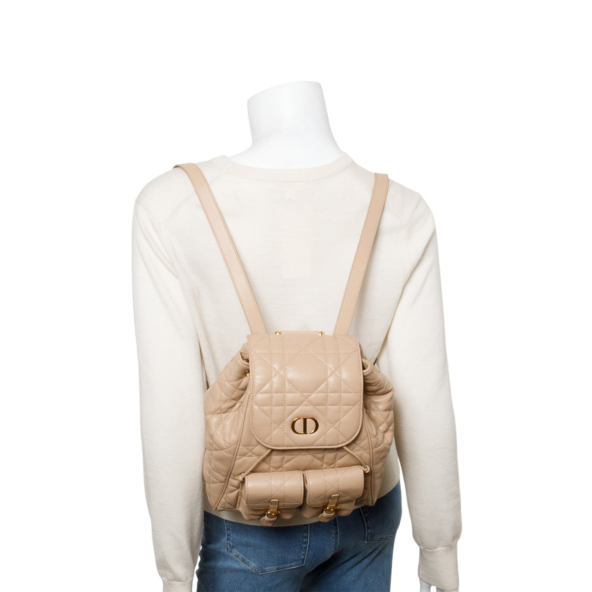 Chrisitan Dior 2024 Beige Lambskin Macrocannage Medium Caro Backpack Rovelle Bags