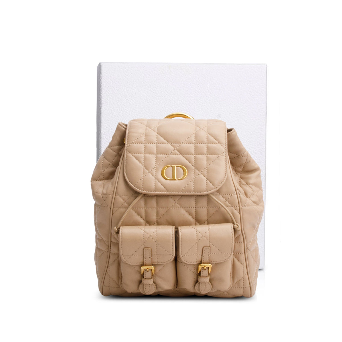 Chrisitan Dior 2024 Beige Lambskin Macrocannage Medium Caro Backpack Rovelle Bags