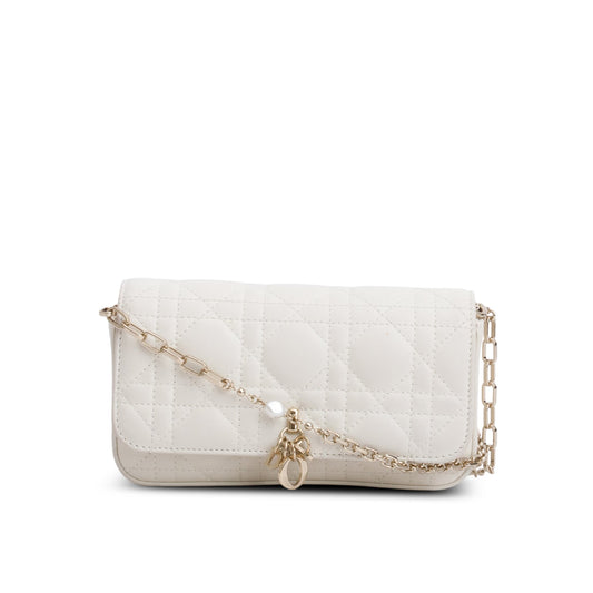 Christian Dior 2024 White Lambskin Cannage My Dior Daily Chain Pouch Rovelle Bags