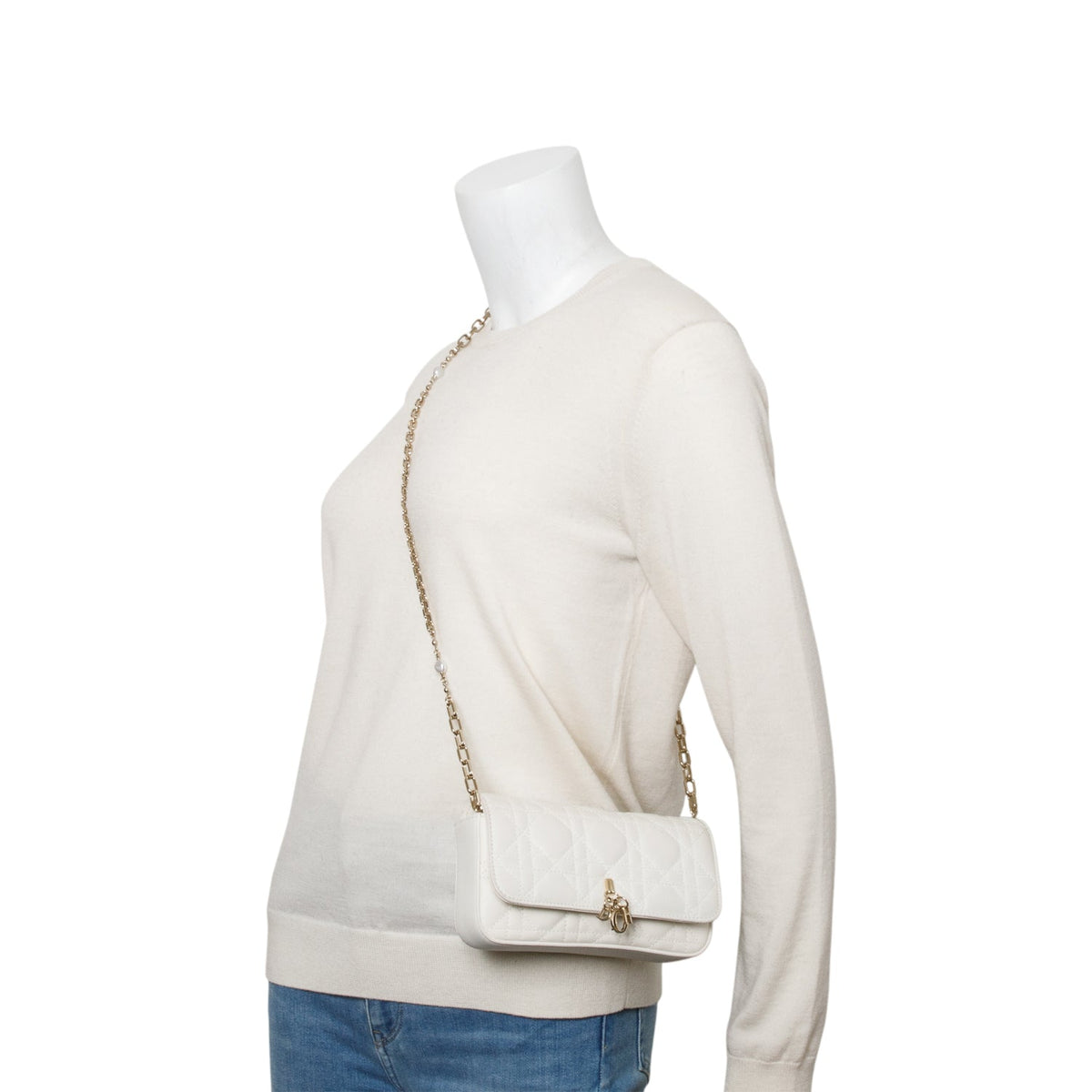 Christian Dior 2024 White Lambskin Cannage My Dior Daily Chain Pouch Rovelle Bags