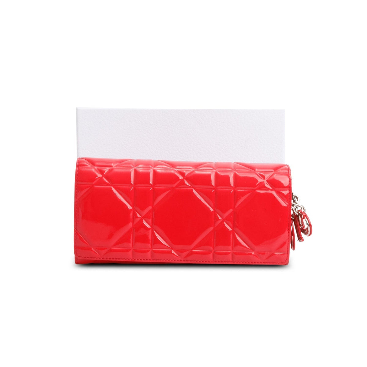 Christian Dior Red Patent Cannage Leather Lady Dior Rendezvous Wallet on Chain Rovelle Bags
