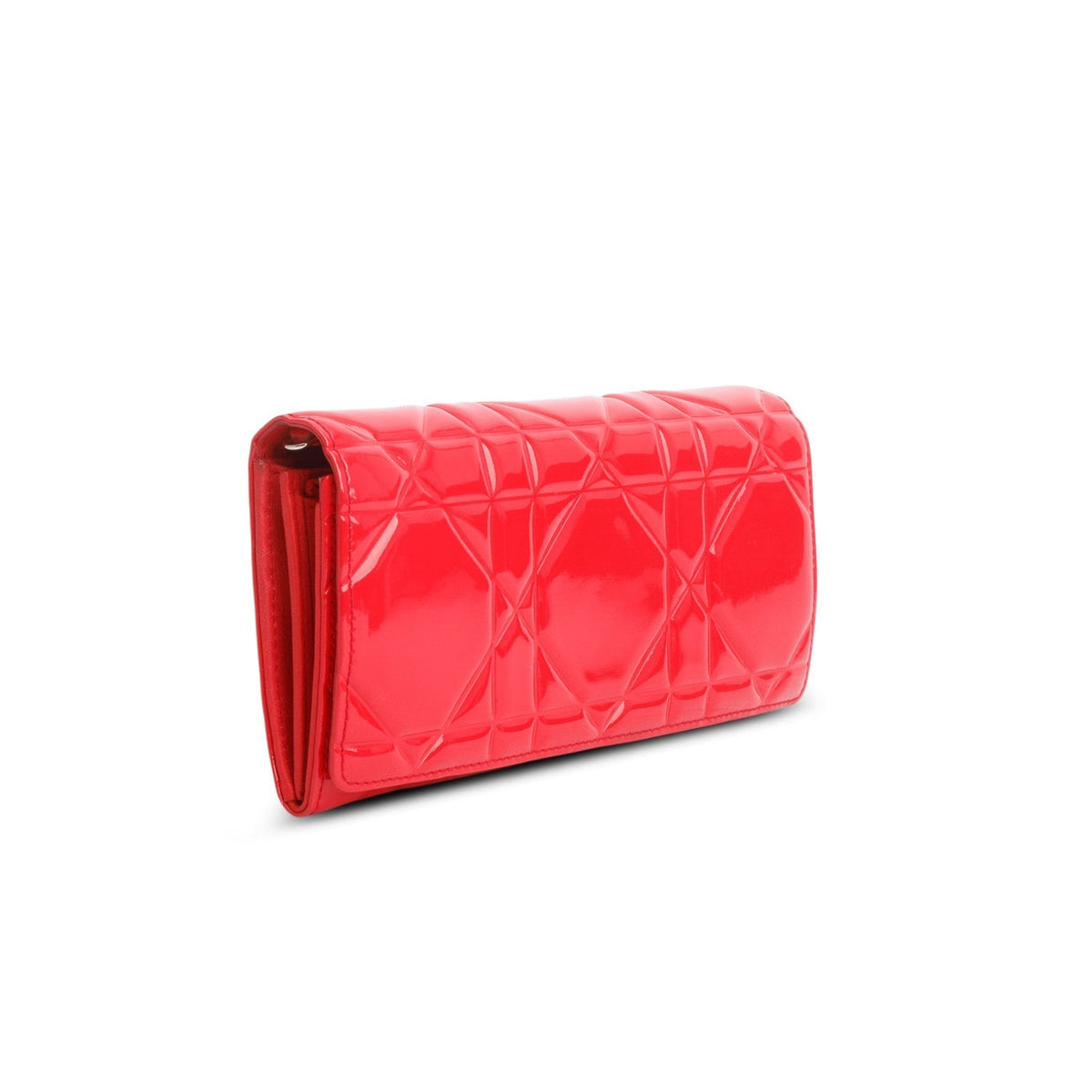 Christian Dior Red Patent Cannage Leather Lady Dior Rendezvous Wallet on Chain Rovelle Bags