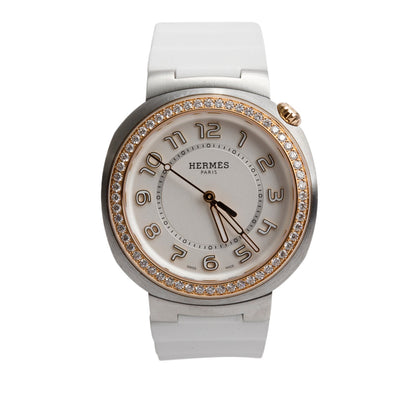 Hermes Stainless Steel & Rose Gold Diamond Bezel Cut 36 MM Automatic Watch, Large Model