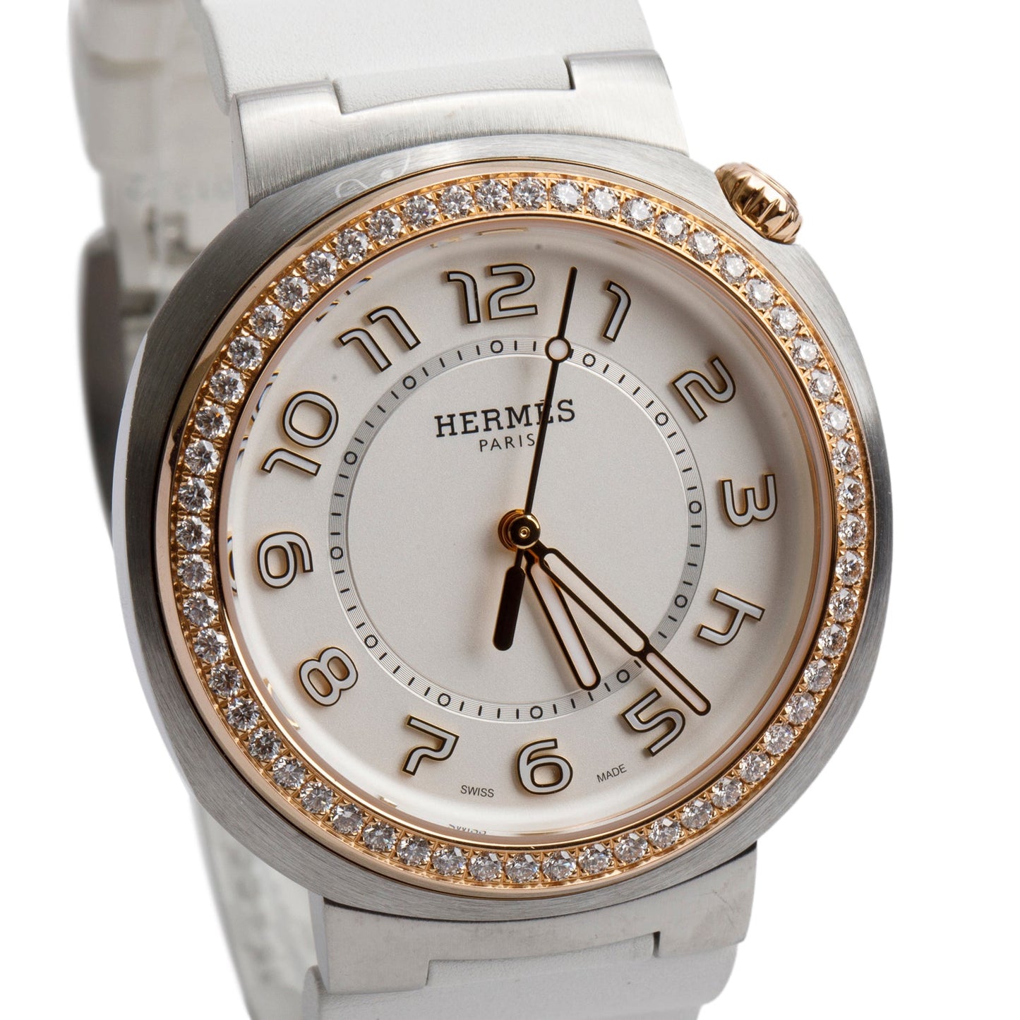 Hermes Stainless Steel & Rose Gold Diamond Bezel Cut 36 MM Automatic Watch, Large Model