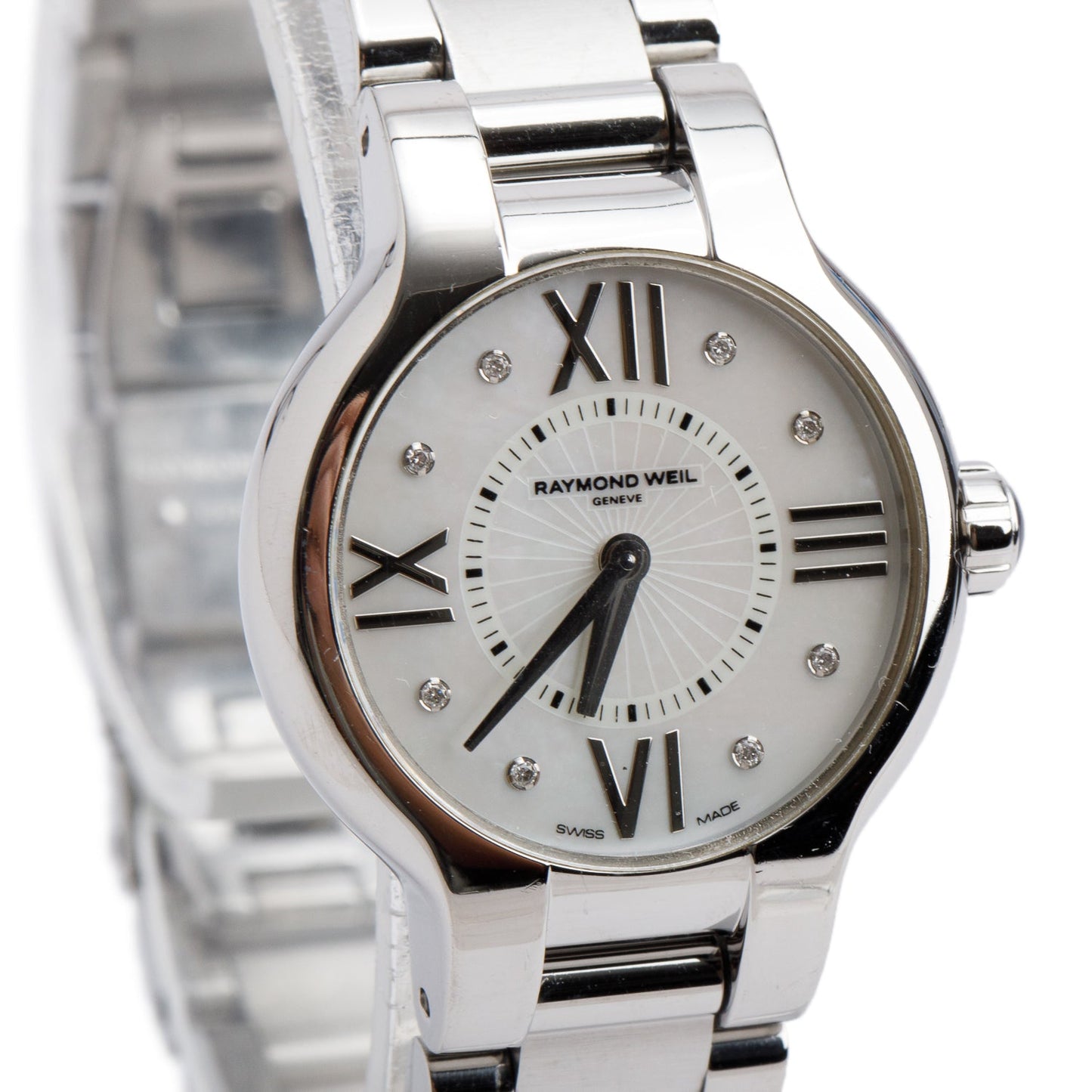 Raymond Weil Stainless Steel Noemia 27 MM Quartz Watch Mother of Pearl Diamond Dial 5927 w/ Box & Papers