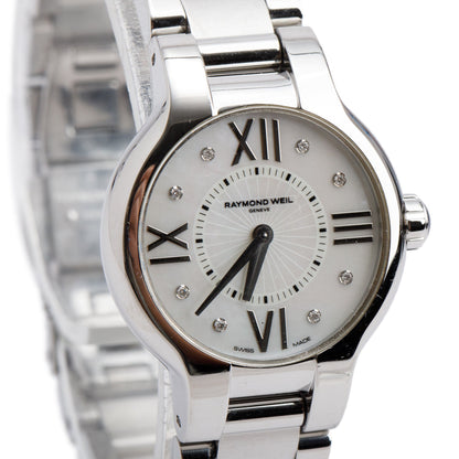 Raymond Weil Stainless Steel Noemia 27 MM Quartz Watch Mother of Pearl Diamond Dial 5927 w/ Box & Papers