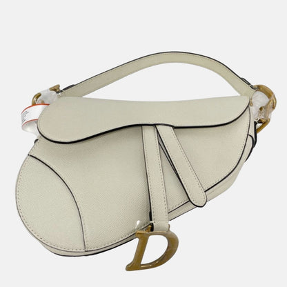 Dior Saddle Medium 2020 Grained Leather Handbag White Rovelle Bags