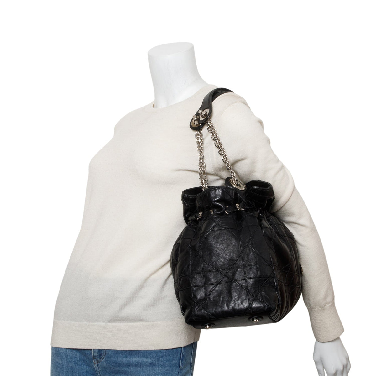 Christian Dior Black Lambskin Cannage Medium Le Trente Tote Rovelle Bags