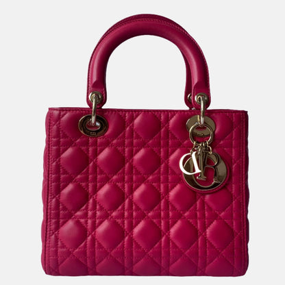 Lady Dior Medium Bag Fuchsia Cannage Lambskin Leather Gold-tone Hardware Rovelle Bags