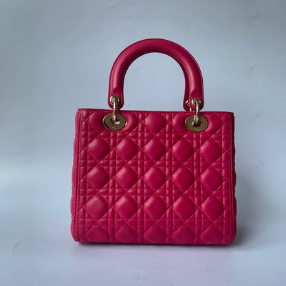 Lady Dior Medium Bag Fuchsia Cannage Lambskin Leather Gold-tone Hardware Rovelle Bags