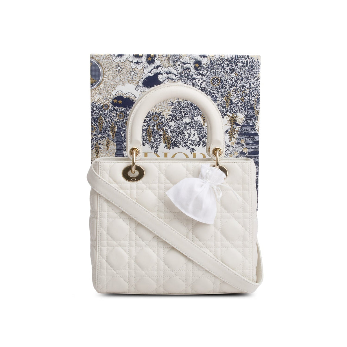 Christian Dior White Cannage Lambskin Leather Medium Lady Dior Bag Rovelle Bags