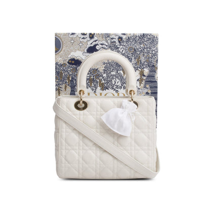 Christian Dior White Cannage Lambskin Leather Medium Lady Dior Bag Rovelle Bags