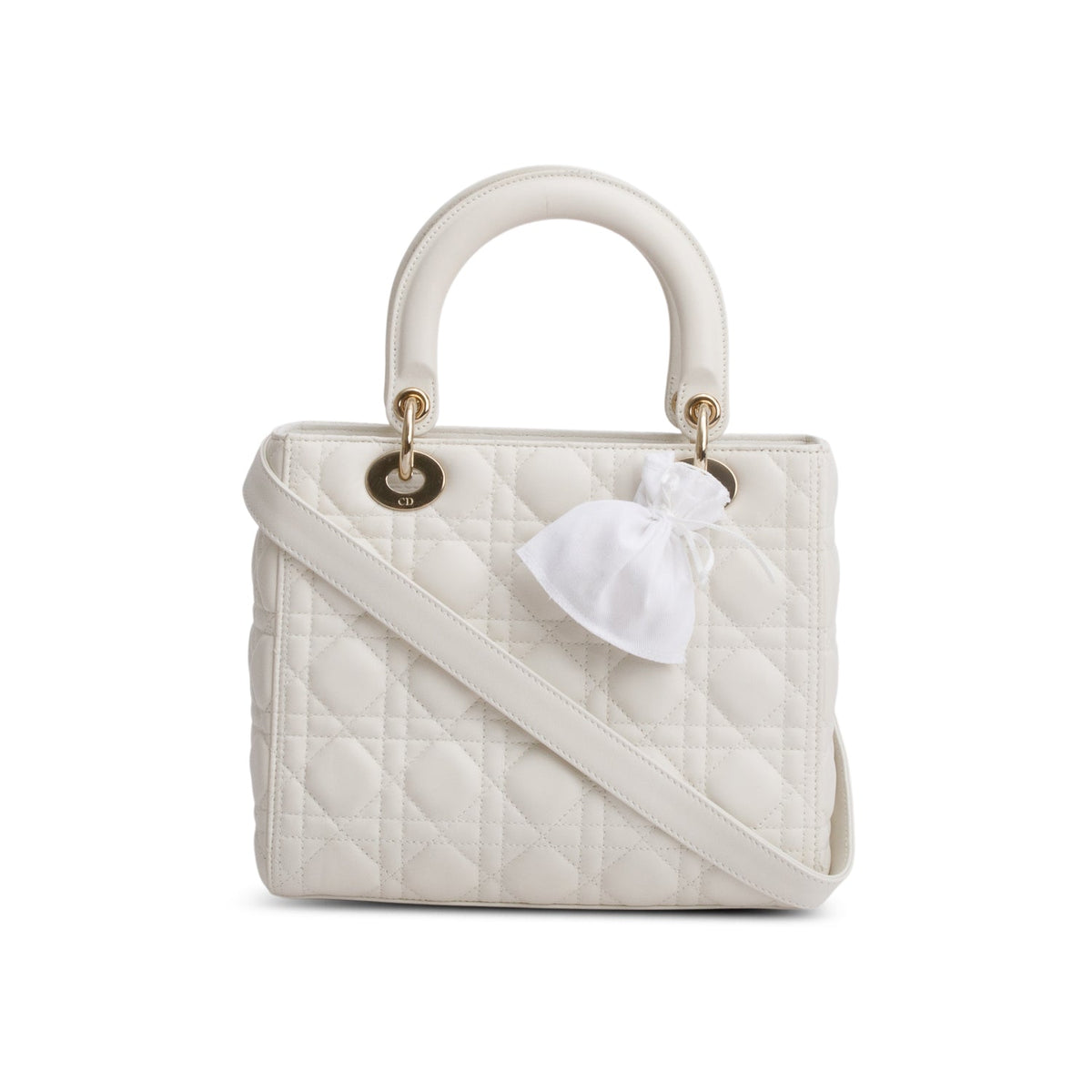 Christian Dior White Cannage Lambskin Leather Medium Lady Dior Bag Rovelle Bags