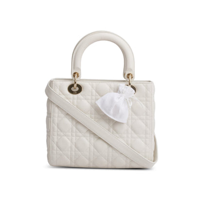 Christian Dior White Cannage Lambskin Leather Medium Lady Dior Bag Rovelle Bags