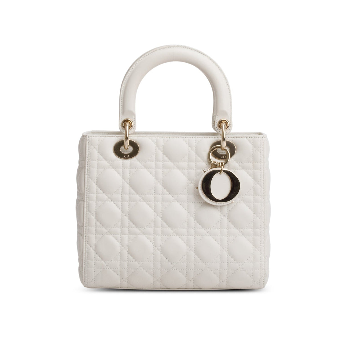 Christian Dior White Cannage Lambskin Leather Medium Lady Dior Bag Rovelle Bags