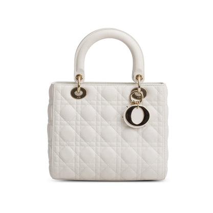 Christian Dior White Cannage Lambskin Leather Medium Lady Dior Bag Rovelle Bags