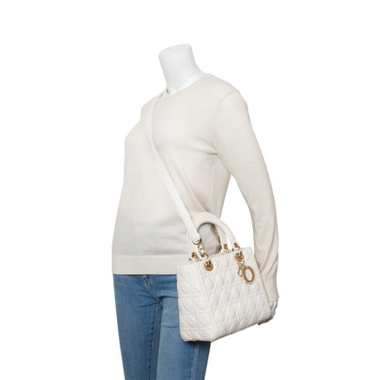 Christian Dior White Cannage Lambskin Leather Medium Lady Dior Bag Rovelle Bags