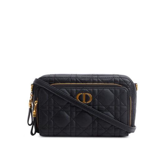 Christian Dior 2021 Black Supple Calfskin Caro Double Pouch Rovelle Bags