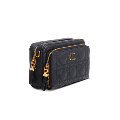 Christian Dior 2021 Black Supple Calfskin Caro Double Pouch Rovelle Bags