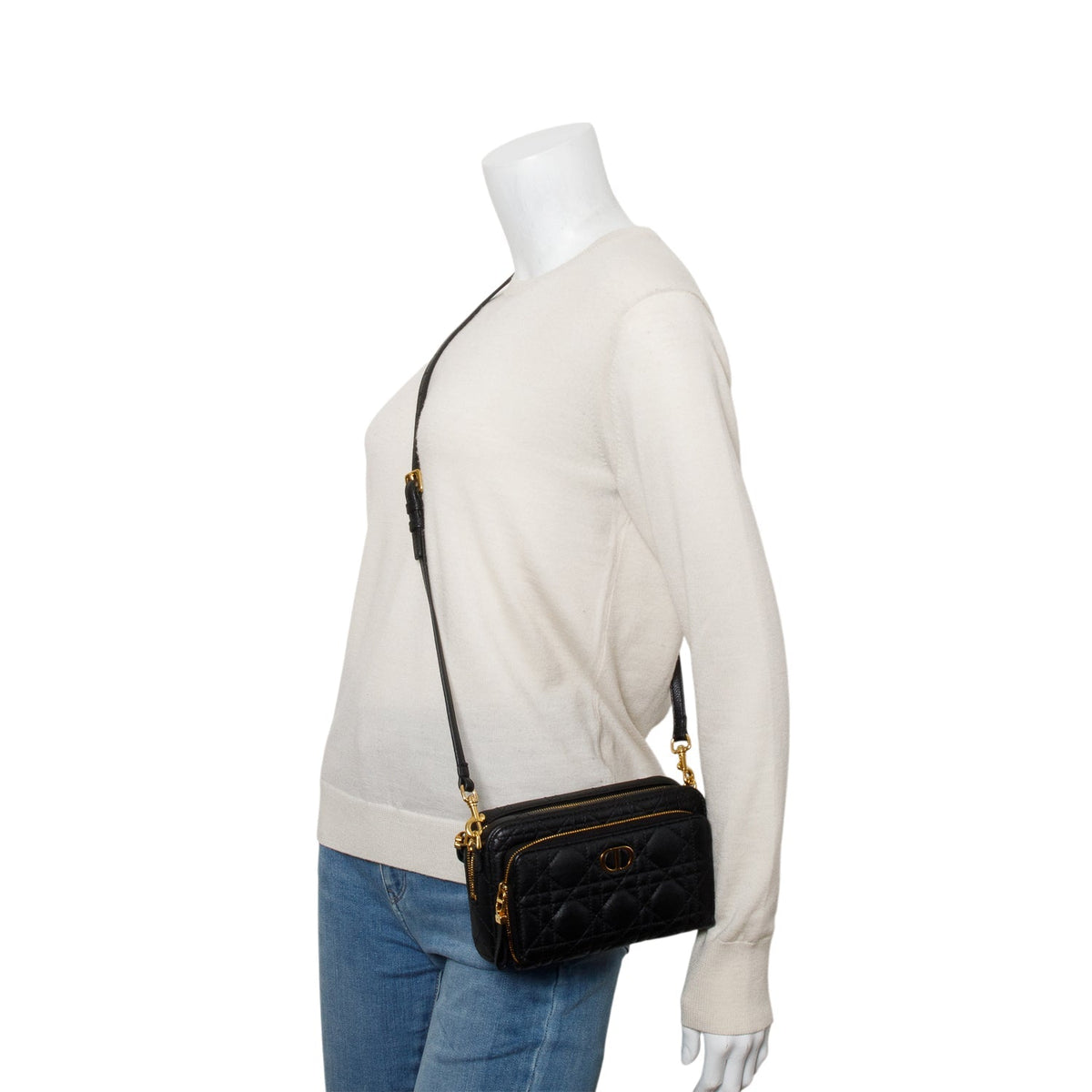 Christian Dior 2021 Black Supple Calfskin Caro Double Pouch Rovelle Bags