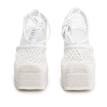 Bottega Veneta White Mesh Lambskin Sporty Web Stretch Ankle Tie Espadrilles, Size 36