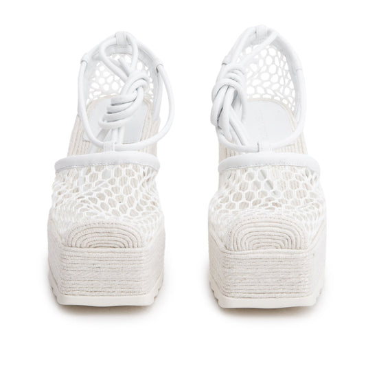 Bottega Veneta White Mesh Lambskin Sporty Web Stretch Ankle Tie Espadrilles, Size 36
