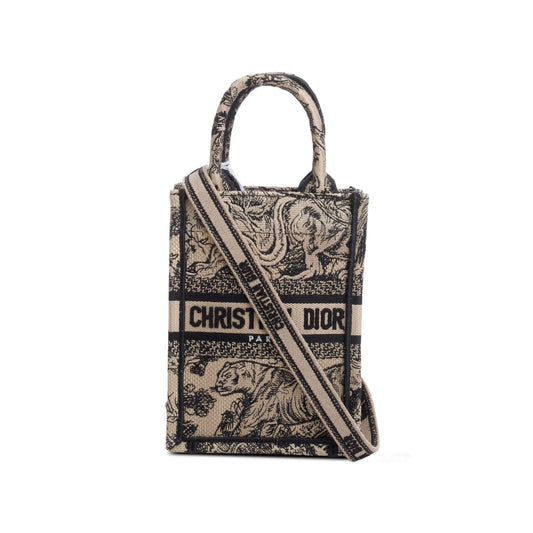 Christian Dior 2022 Black Canvas Toile de Jouy Embroidered Mini Book Tote Rovelle Bags