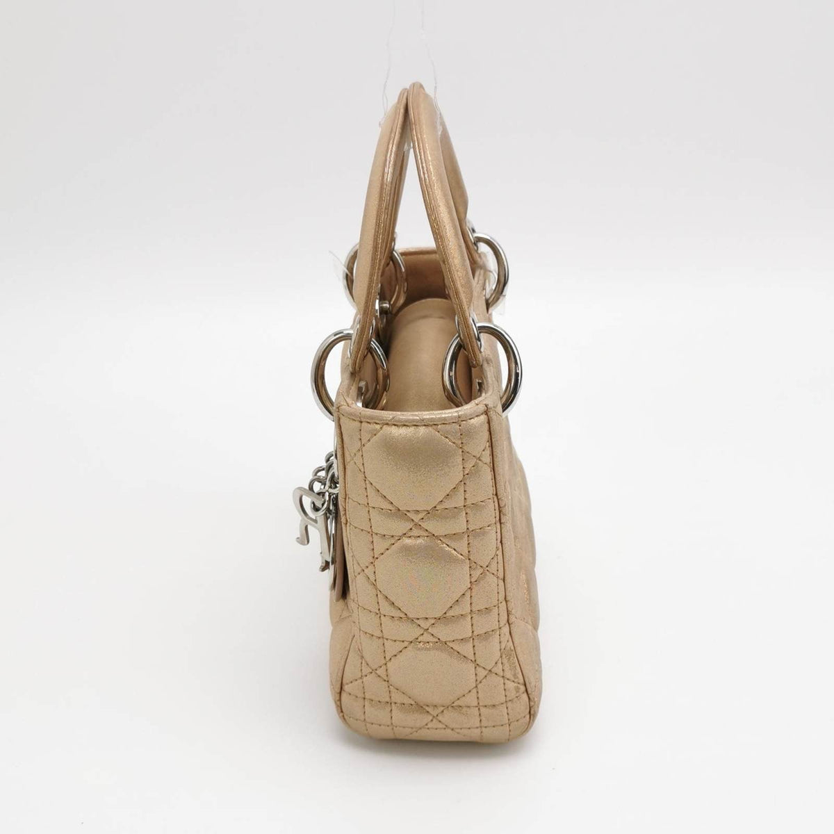 Lady Dior Mini Gold Textile Cannage handbag with strap Rovelle Bags