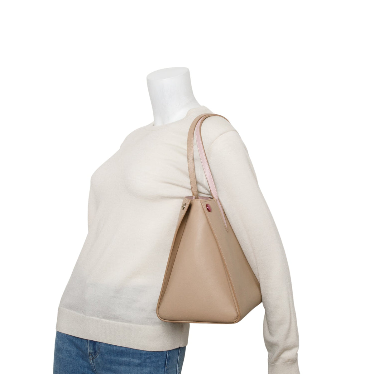 Christian Dior Beige Calfskin Leather Small Addict Shopping Tote Rovelle Bags
