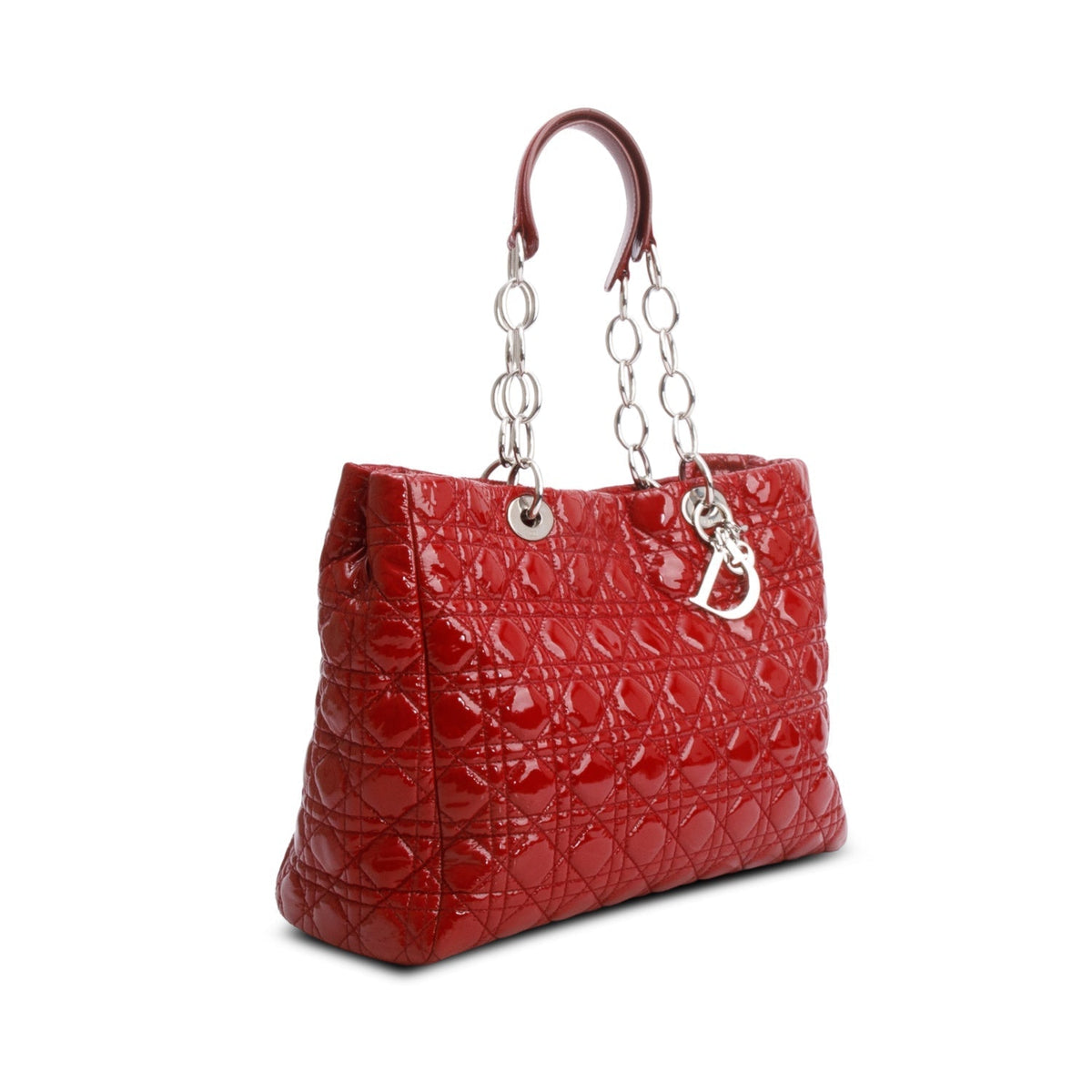 Christian Dior Red Patent Leather Cannage Soft Shopping Tote Rovelle Bags