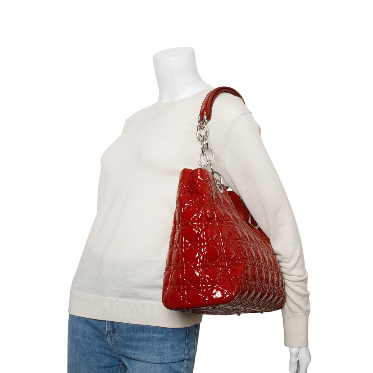 Christian Dior Red Patent Leather Cannage Soft Shopping Tote Rovelle Bags
