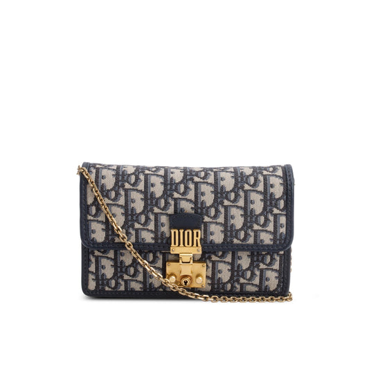 Christian Dior Blue Oblique Dioraddict Wallet on Chain Clutch Rovelle Bags