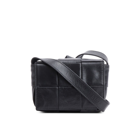 Bottega Veneta Black Paper Calfskin Maxi Intrecciato Extra Mini Cassette Crossbody Bag