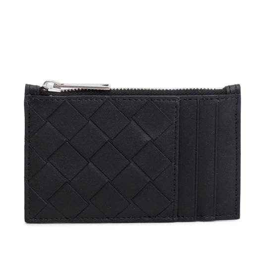 Bottega Veneta Black Nappa Intrecciato Zip Card Holder