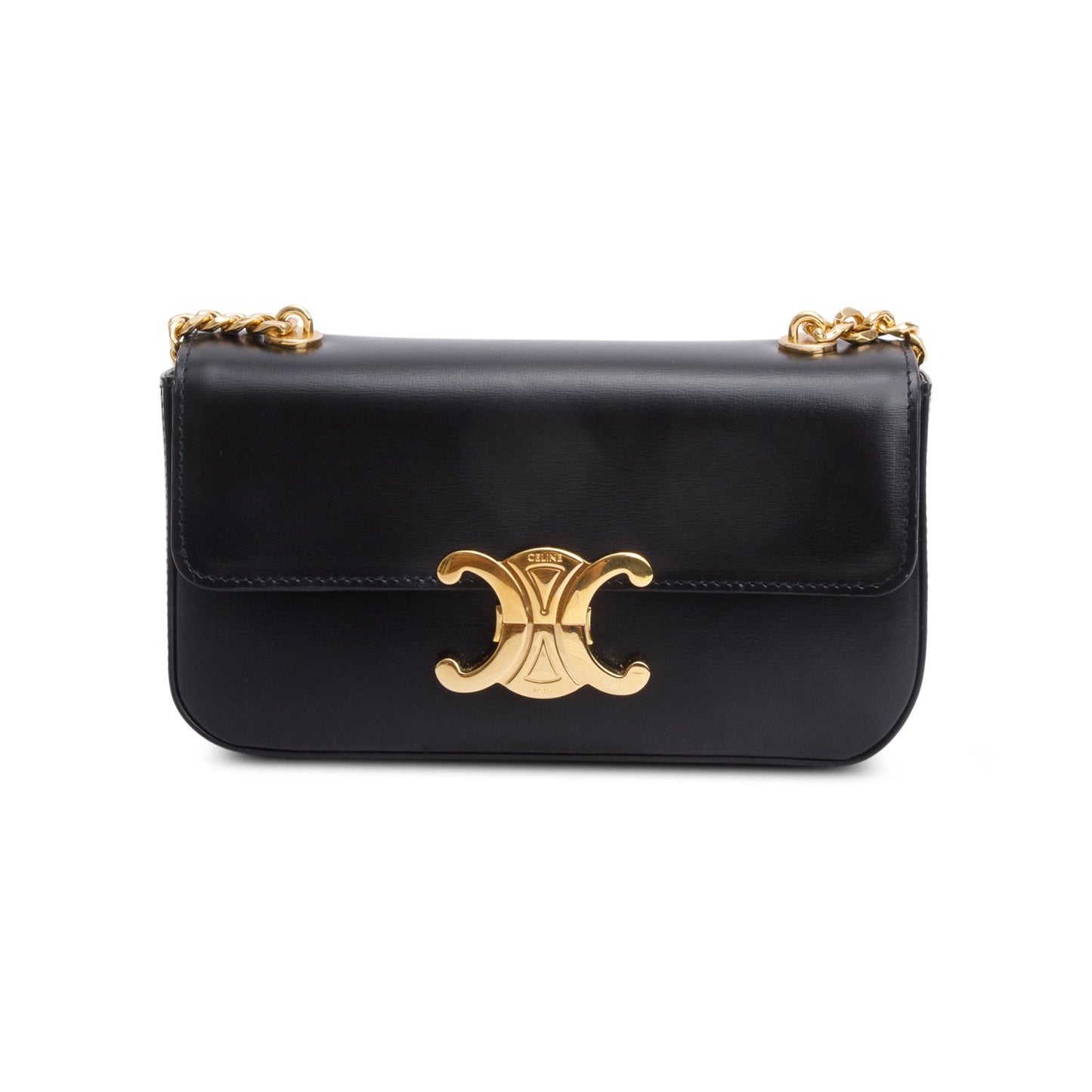 Celine 2022 Black Shiny Calfskin Claude Chain Shoulder Bag