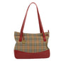 Luxury BurberrySs Nova Check Tote Bag Canvas Beige Red Auth 68740
