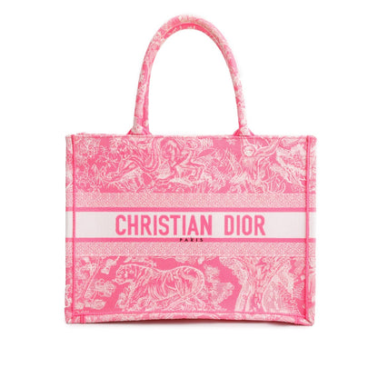 Christian Dior 2022 Pink Canvas Toile de Jouy Embroidered Medium Book Tote Rovelle Bags